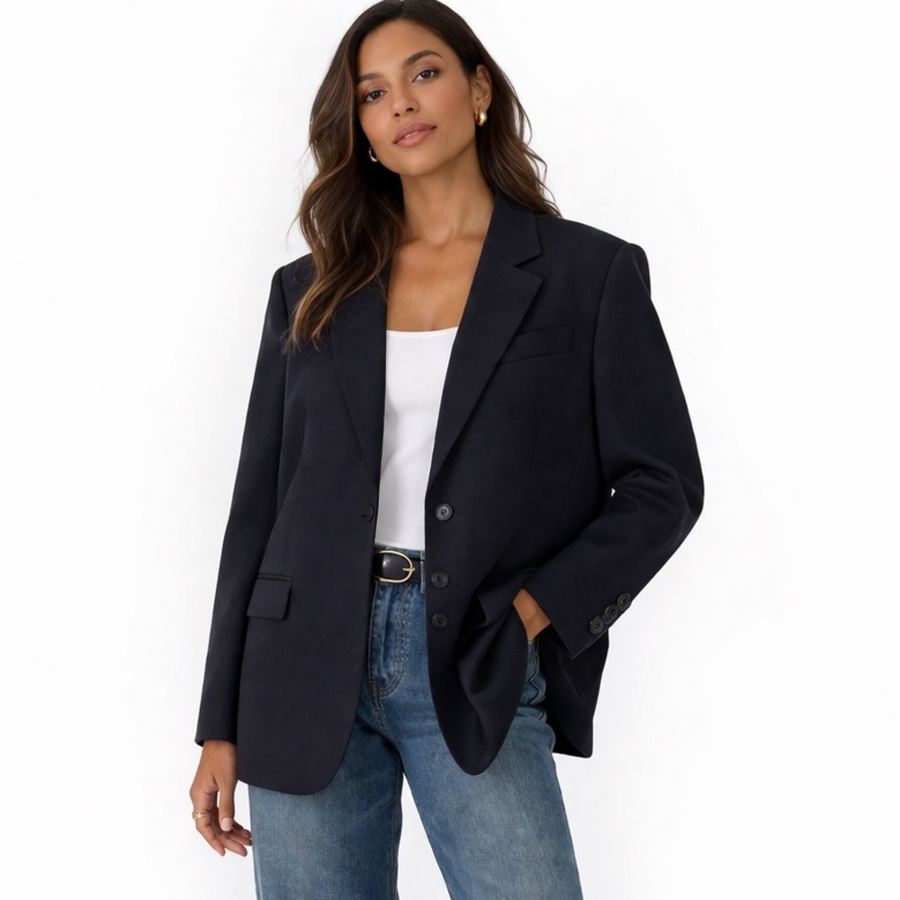 Evan Picone Navy Wool Blazer 38S Classic Tailored Suit Jacket, Career